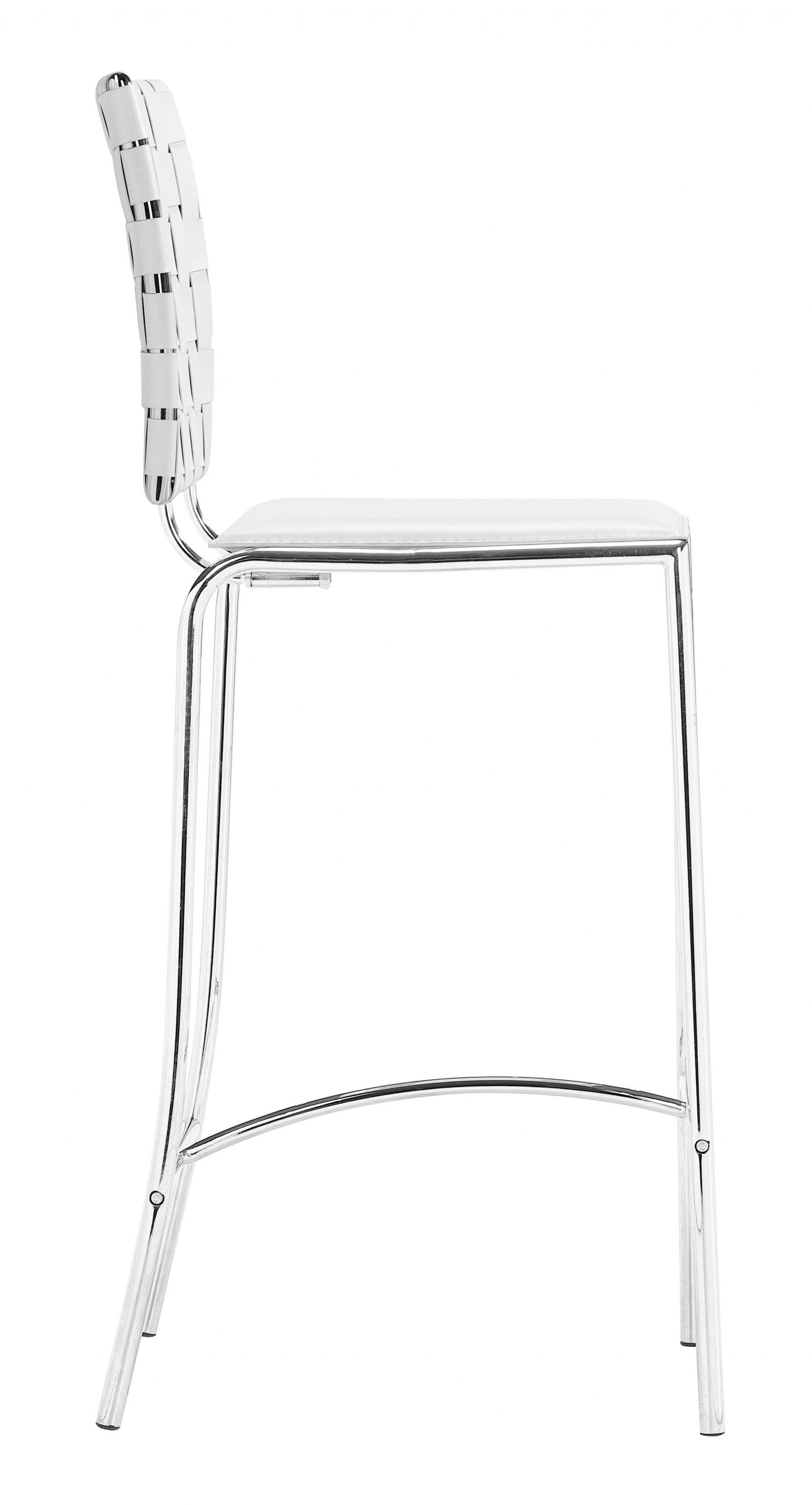 HomeRoots 26" White And Silver Steel Low Back Counter Height Bar Chairs in Set of Two
