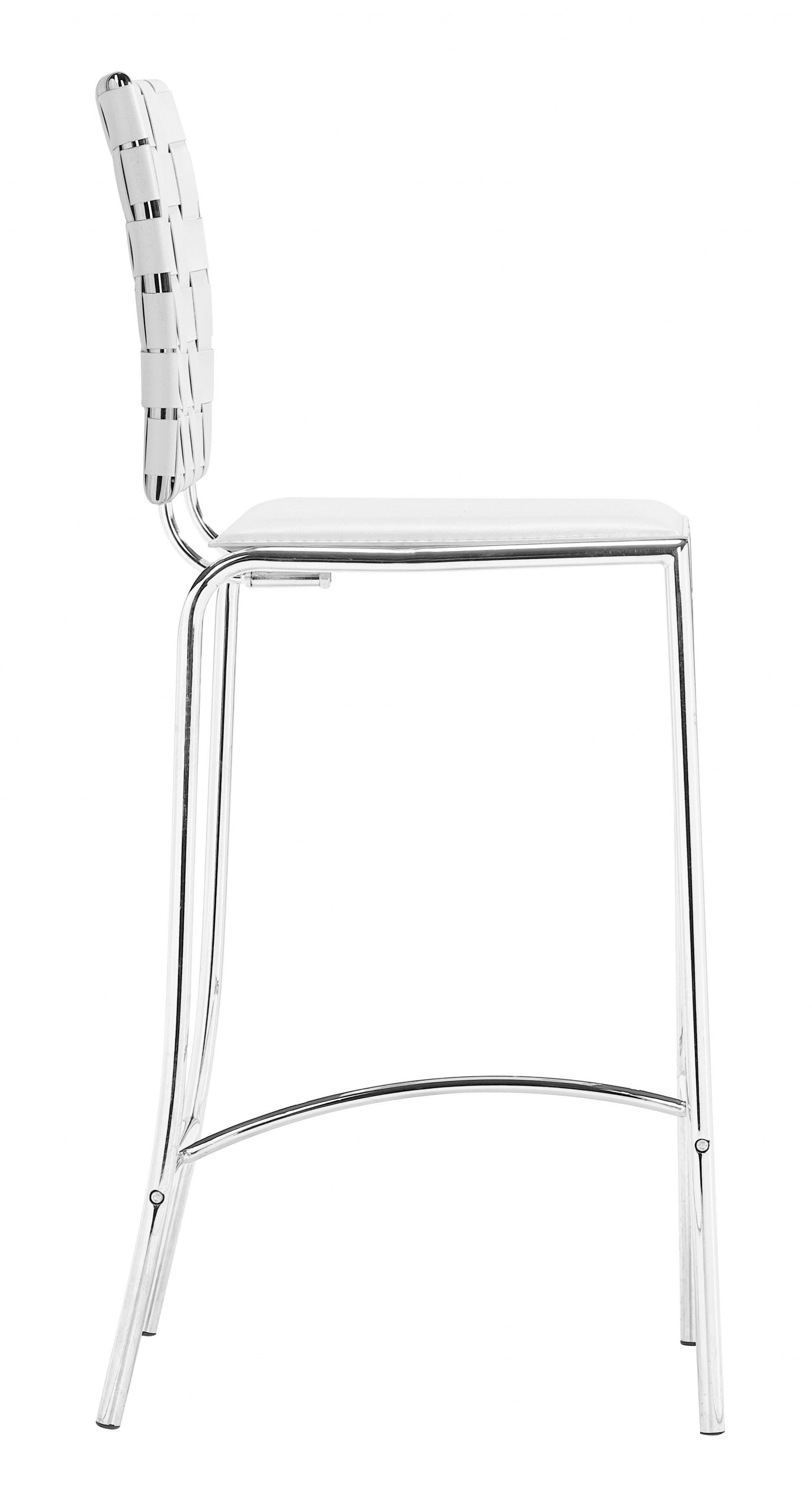 HomeRoots 26" White And Silver Steel Low Back Counter Height Bar Chairs in Set of Two