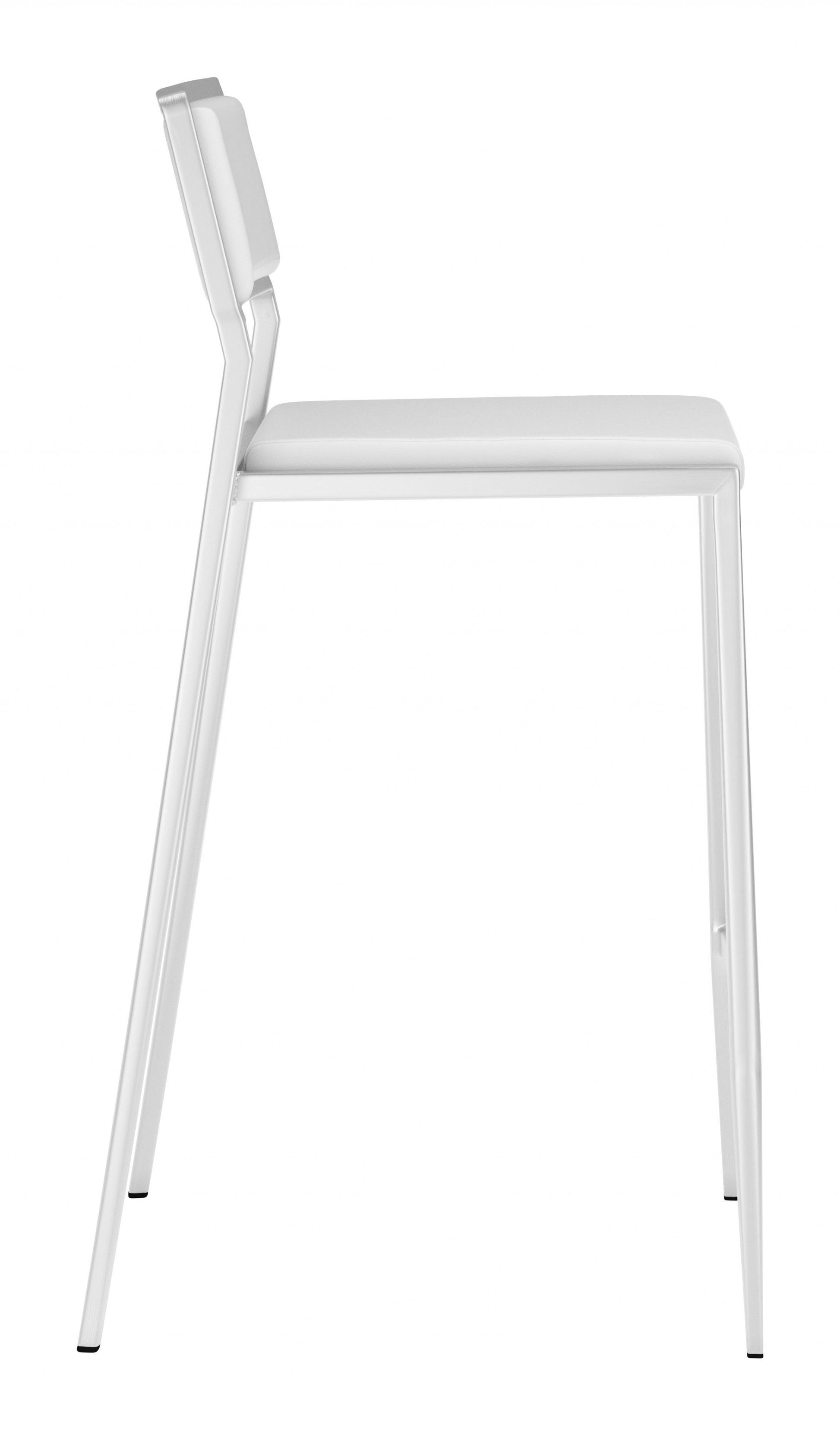 HomeRoots 26" White And Silver Steel Low Back Counter Height Bar Chairs in Set of Two
