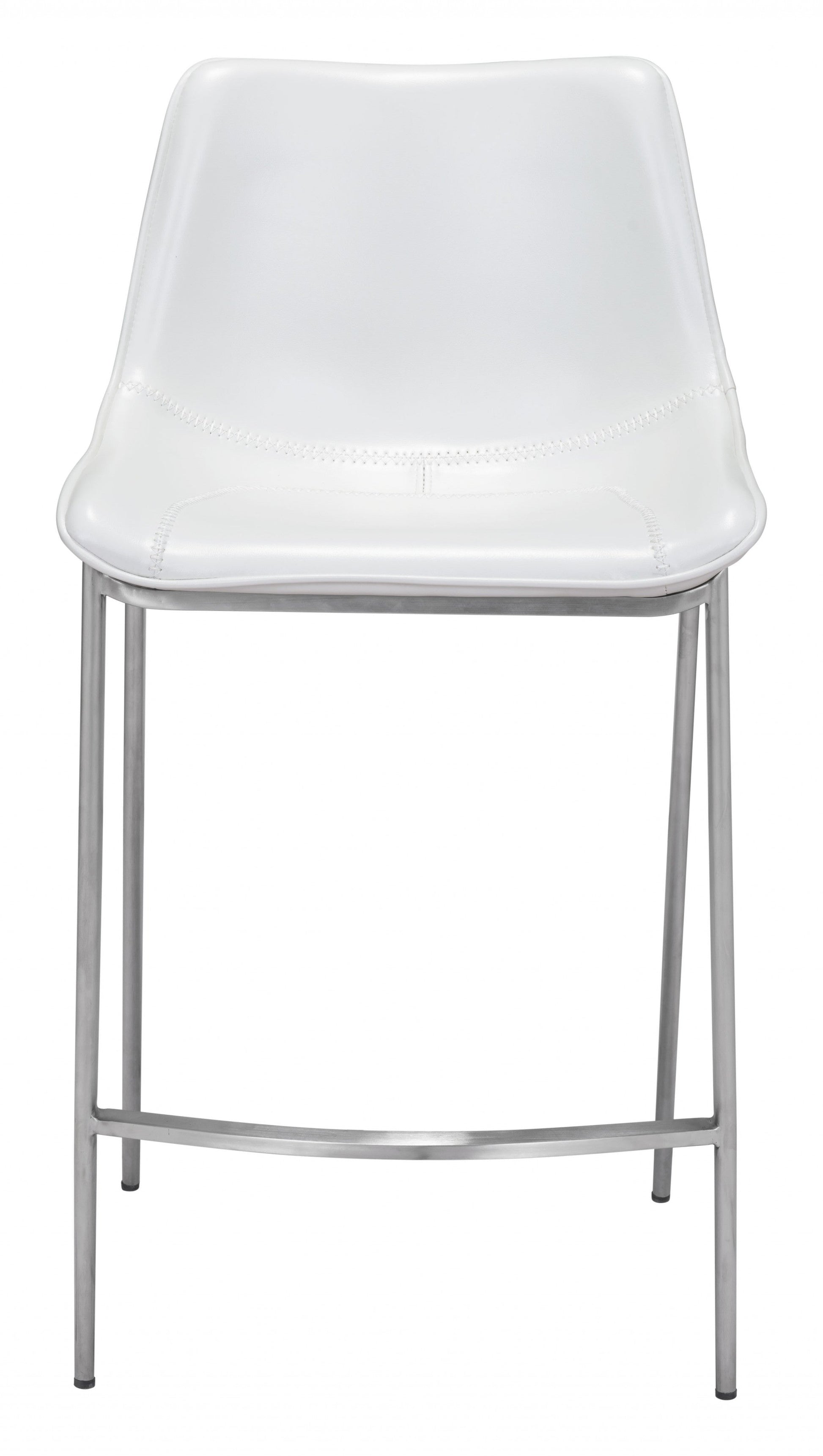 HomeRoots 26" White And Silver Steel Low Back Counter Height Bar Chairs in Set of Two
