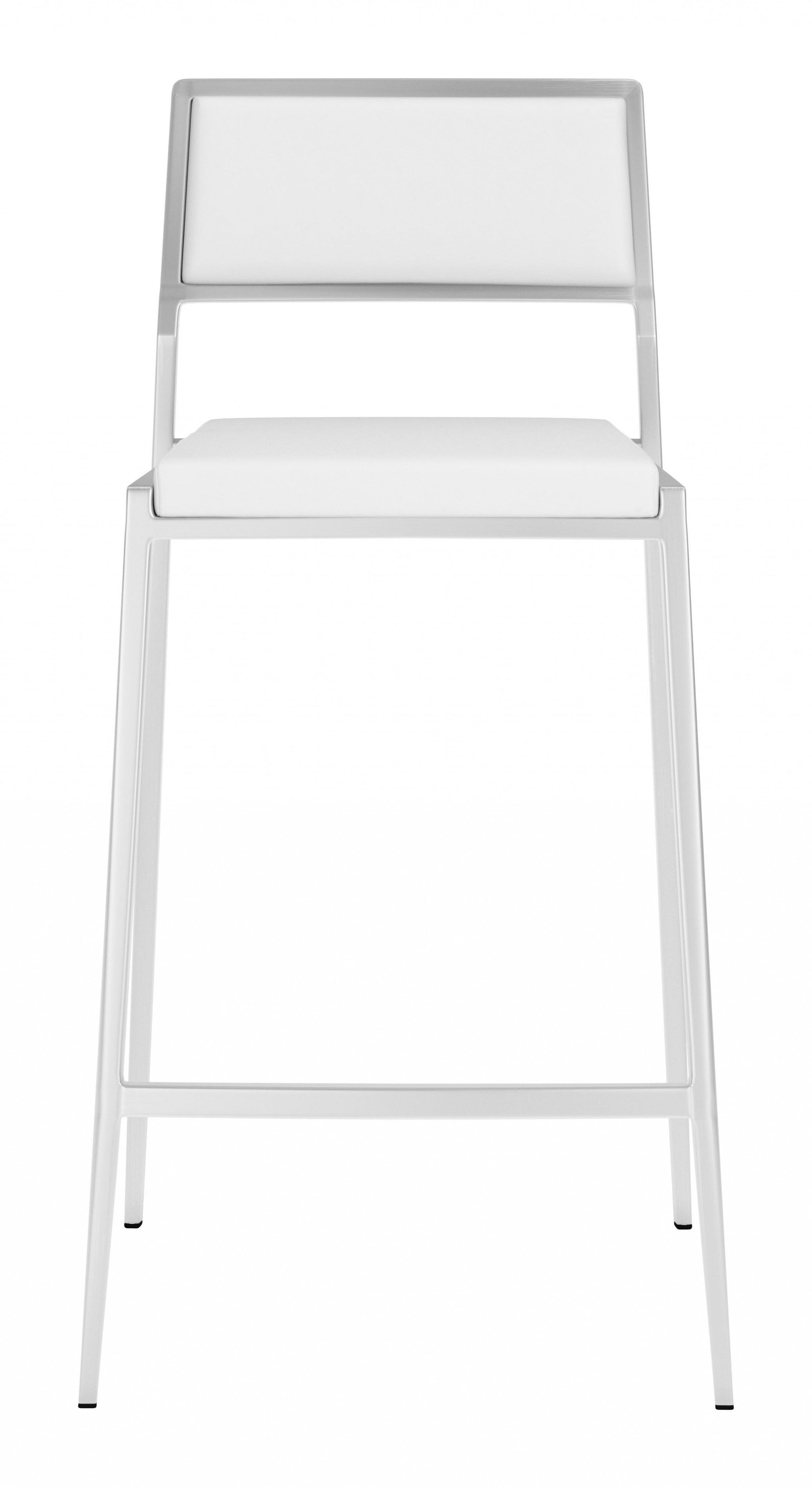 HomeRoots 26" White And Silver Steel Low Back Counter Height Bar Chairs in Set of Two