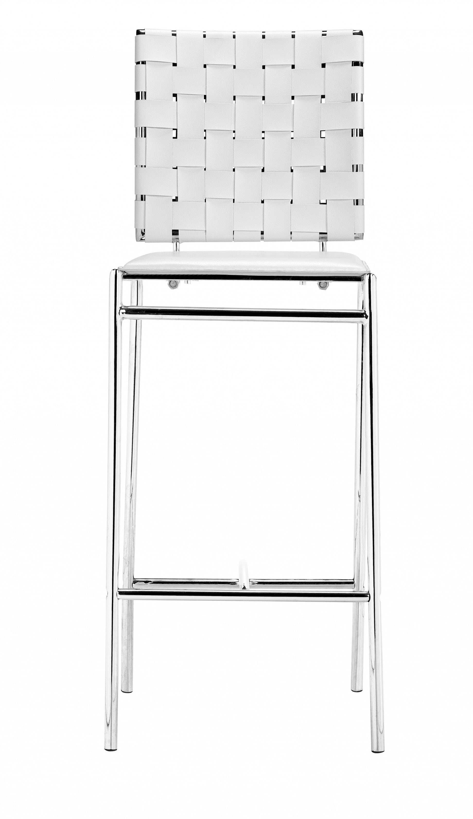 HomeRoots 26" White And Silver Steel Low Back Counter Height Bar Chairs in Set of Two