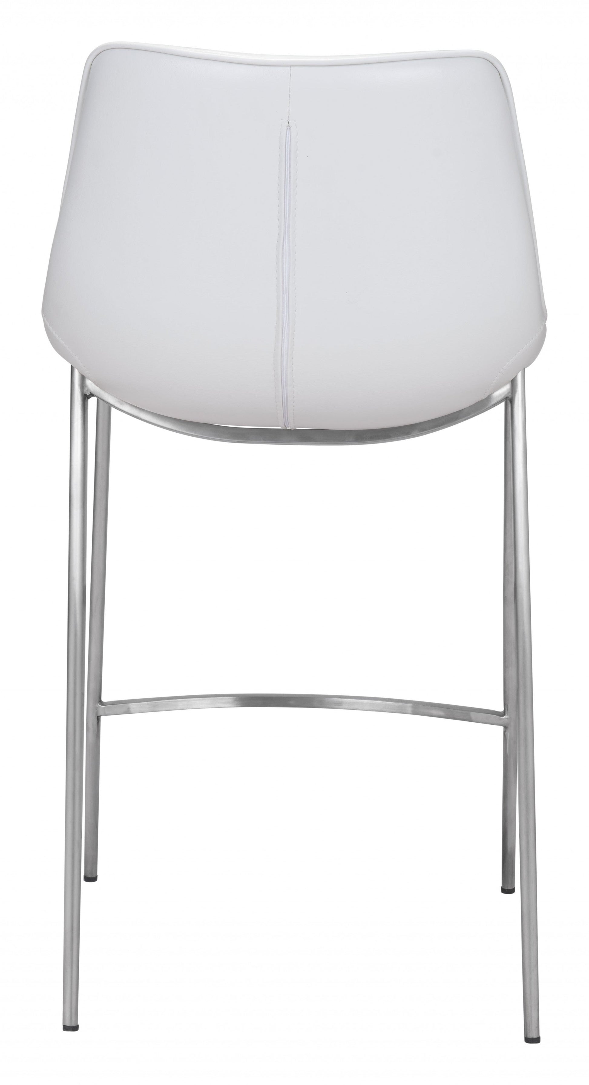 HomeRoots 26" White And Silver Steel Low Back Counter Height Bar Chairs in Set of Two