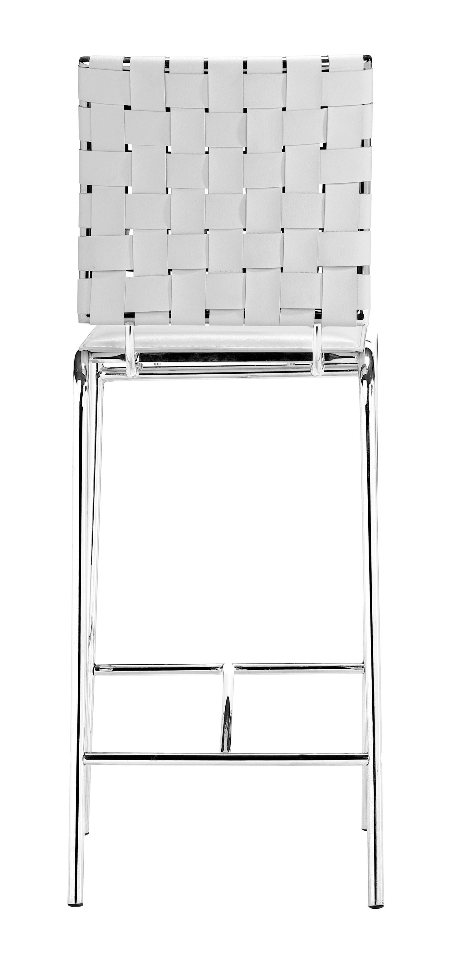 HomeRoots 26" White And Silver Steel Low Back Counter Height Bar Chairs in Set of Two