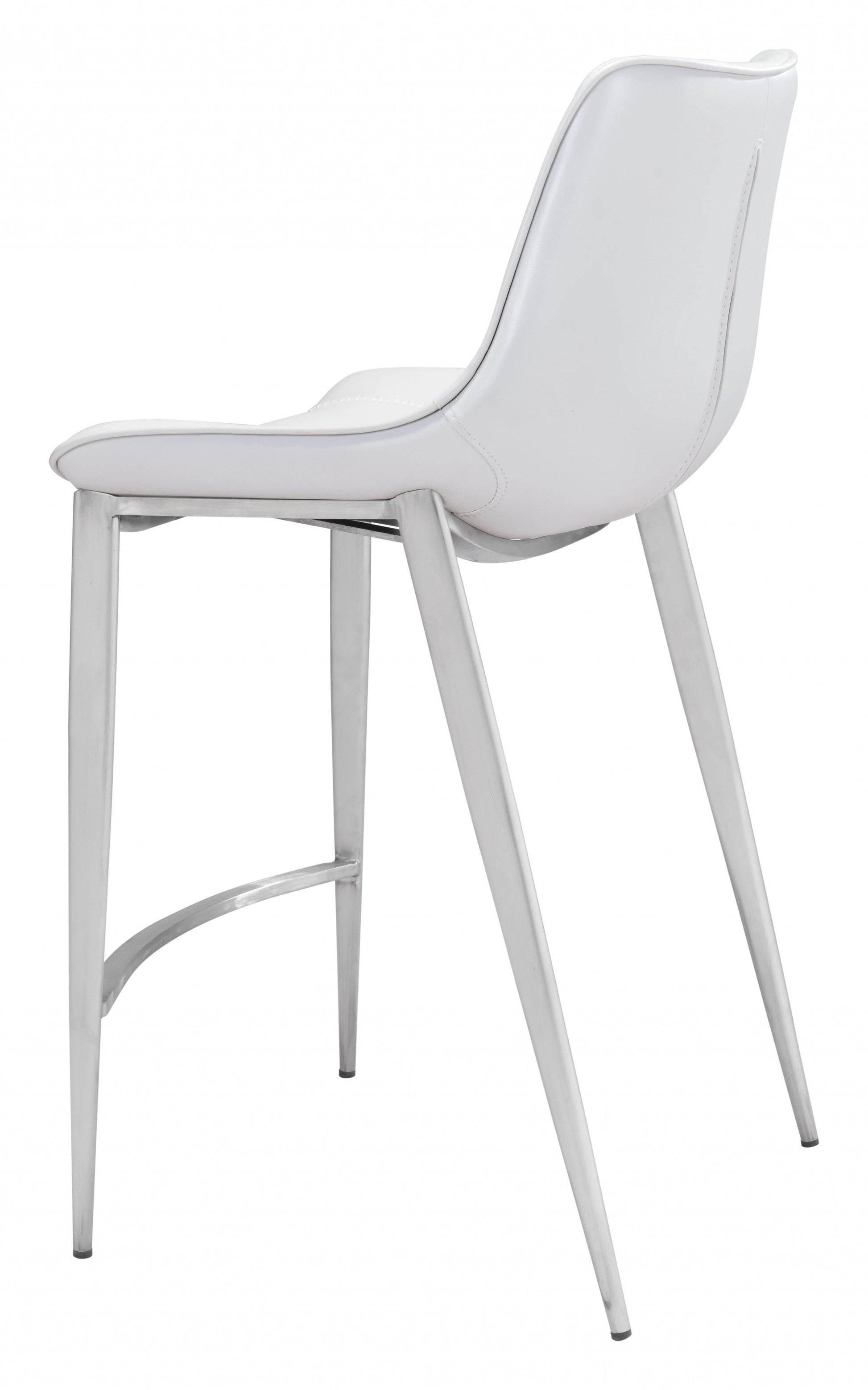 HomeRoots 26" White And Silver Steel Low Back Counter Height Bar Chairs in Set of Two