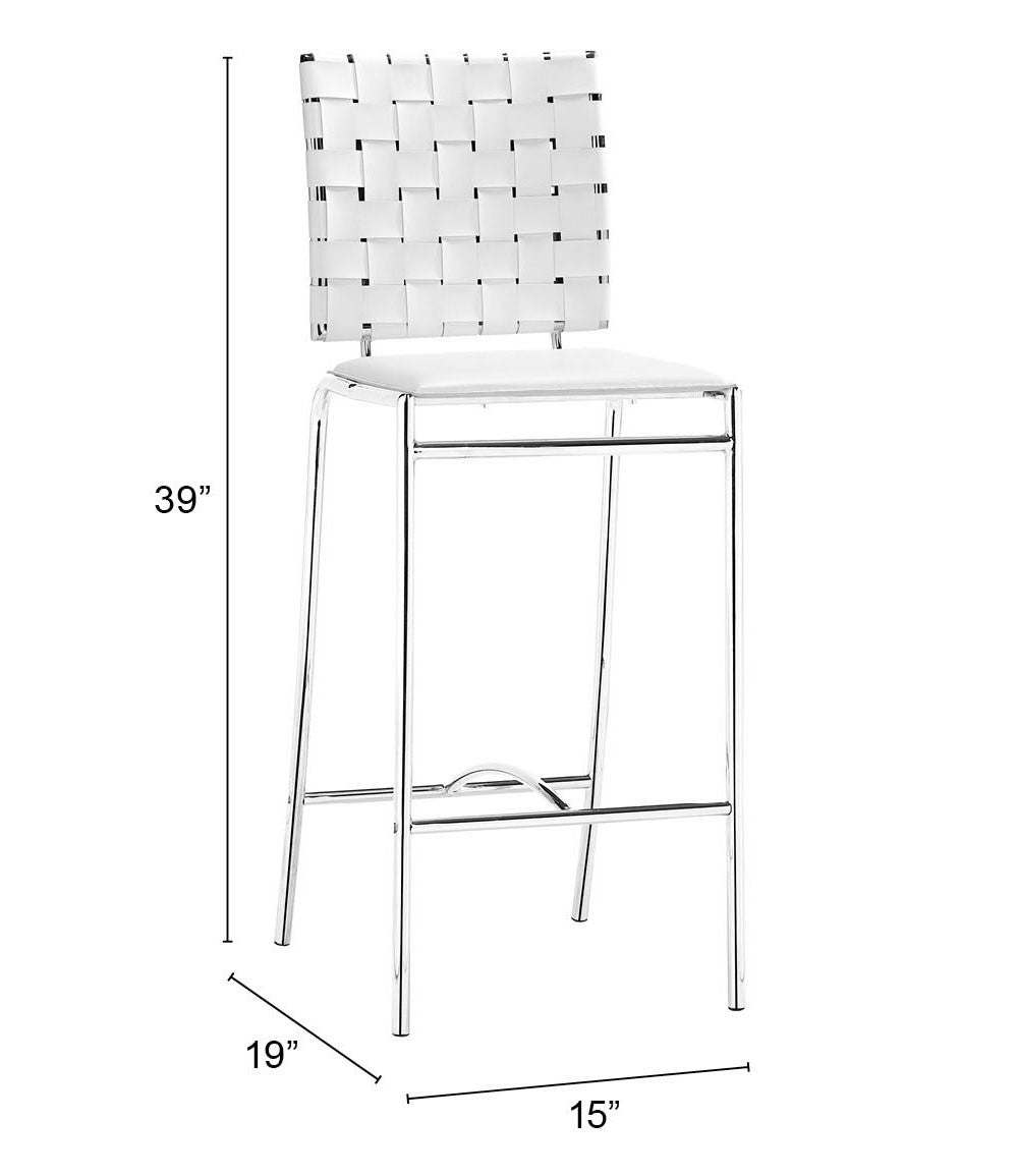 HomeRoots 26" White And Silver Steel Low Back Counter Height Bar Chairs in Set of Two