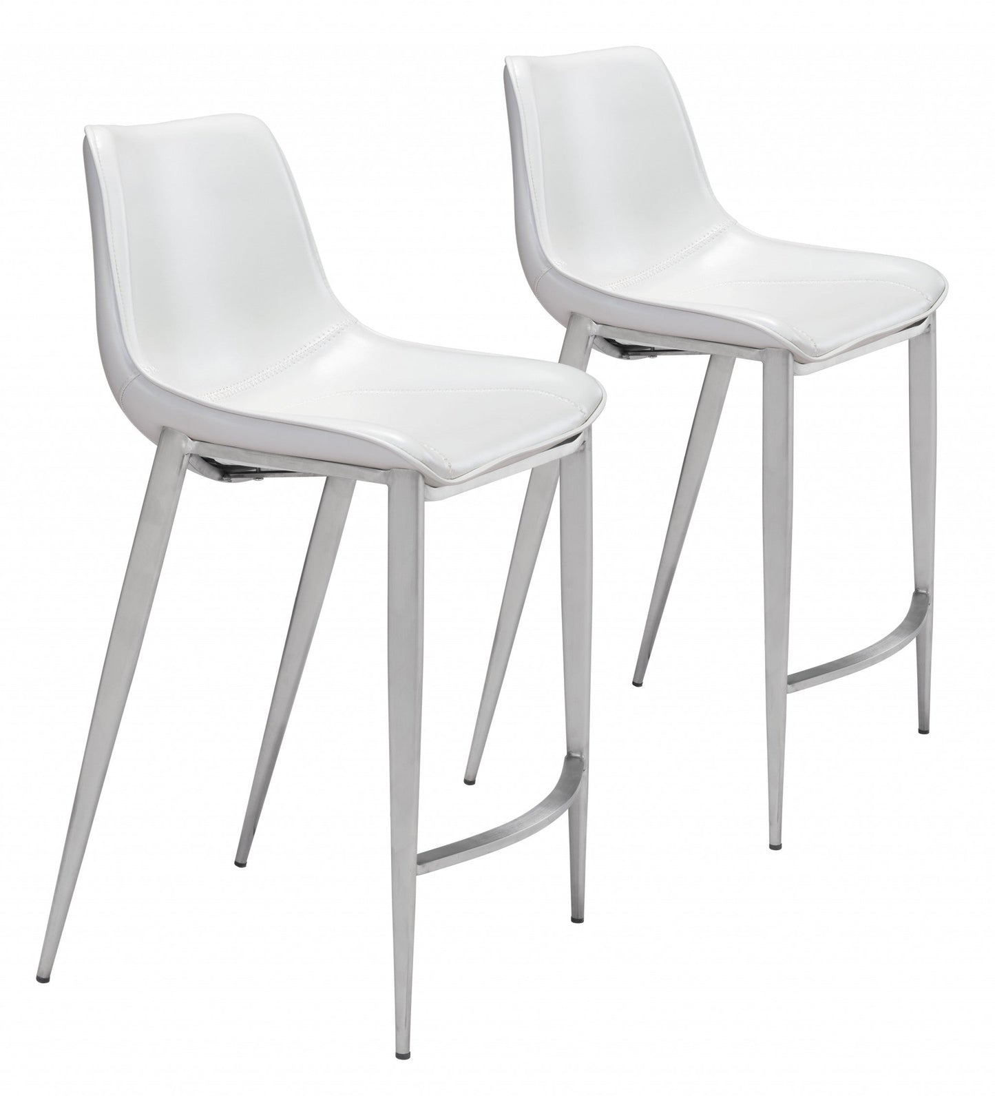 HomeRoots 26" White And Silver Steel Low Back Counter Height Bar Chairs in Set of Two