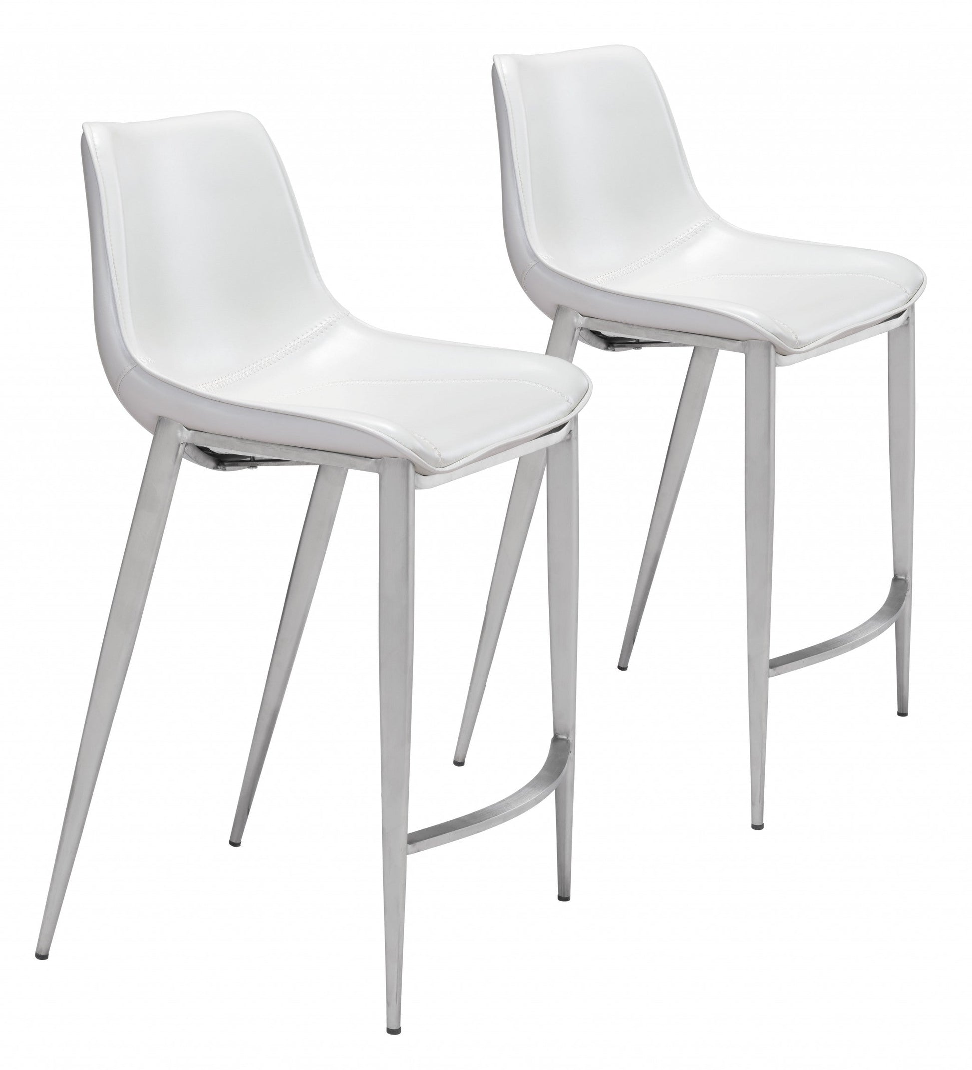 HomeRoots 26" White And Silver Steel Low Back Counter Height Bar Chairs in Set of Two