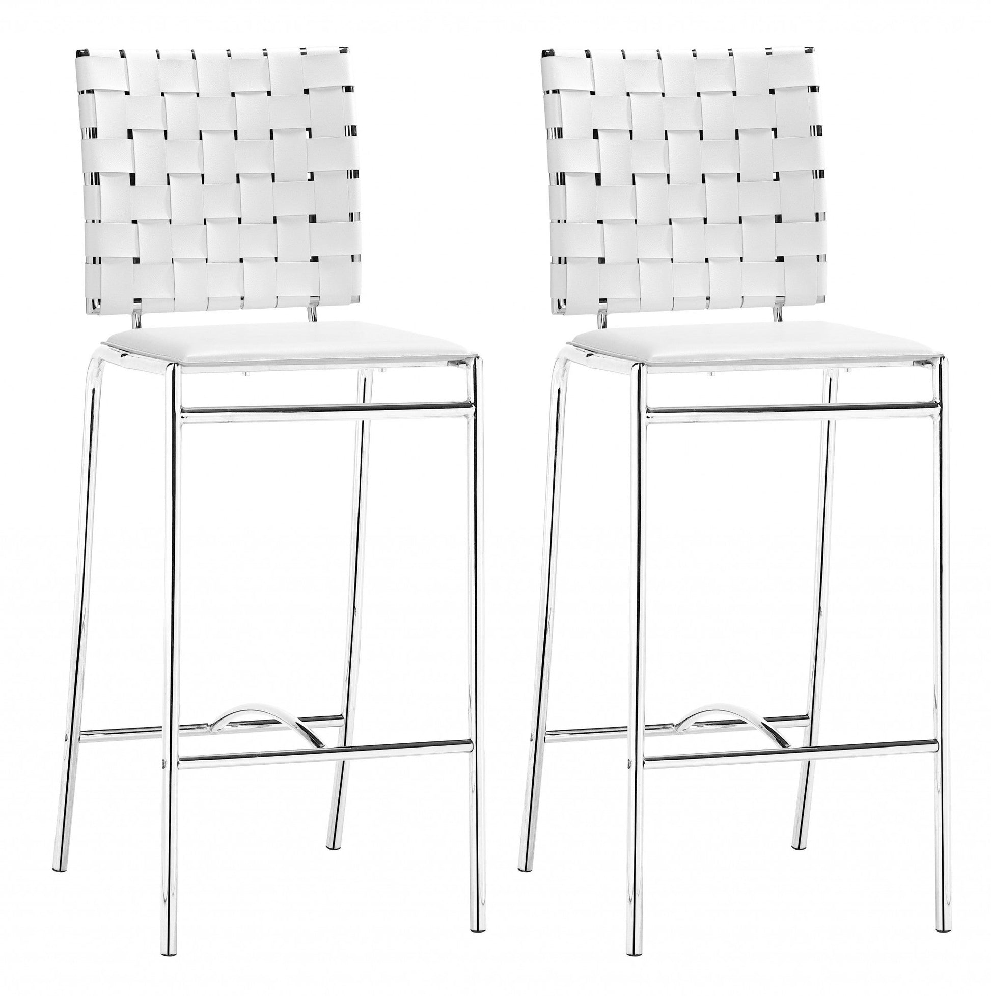 HomeRoots 26" White And Silver Steel Low Back Counter Height Bar Chairs in Set of Two