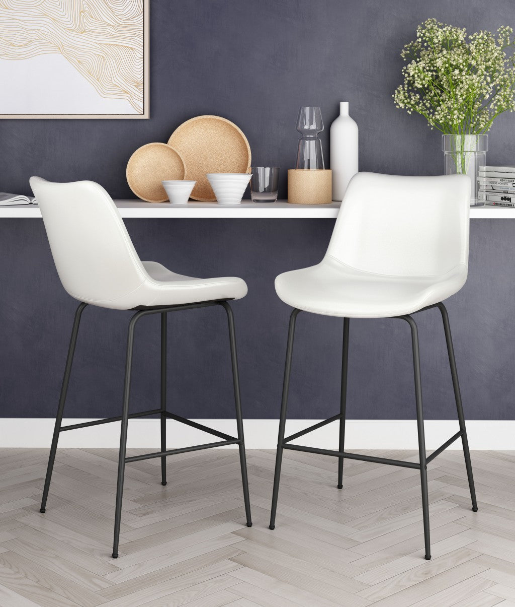 HomeRoots 26" White Low Back Counter Height Bar Chair With Black Steel Base