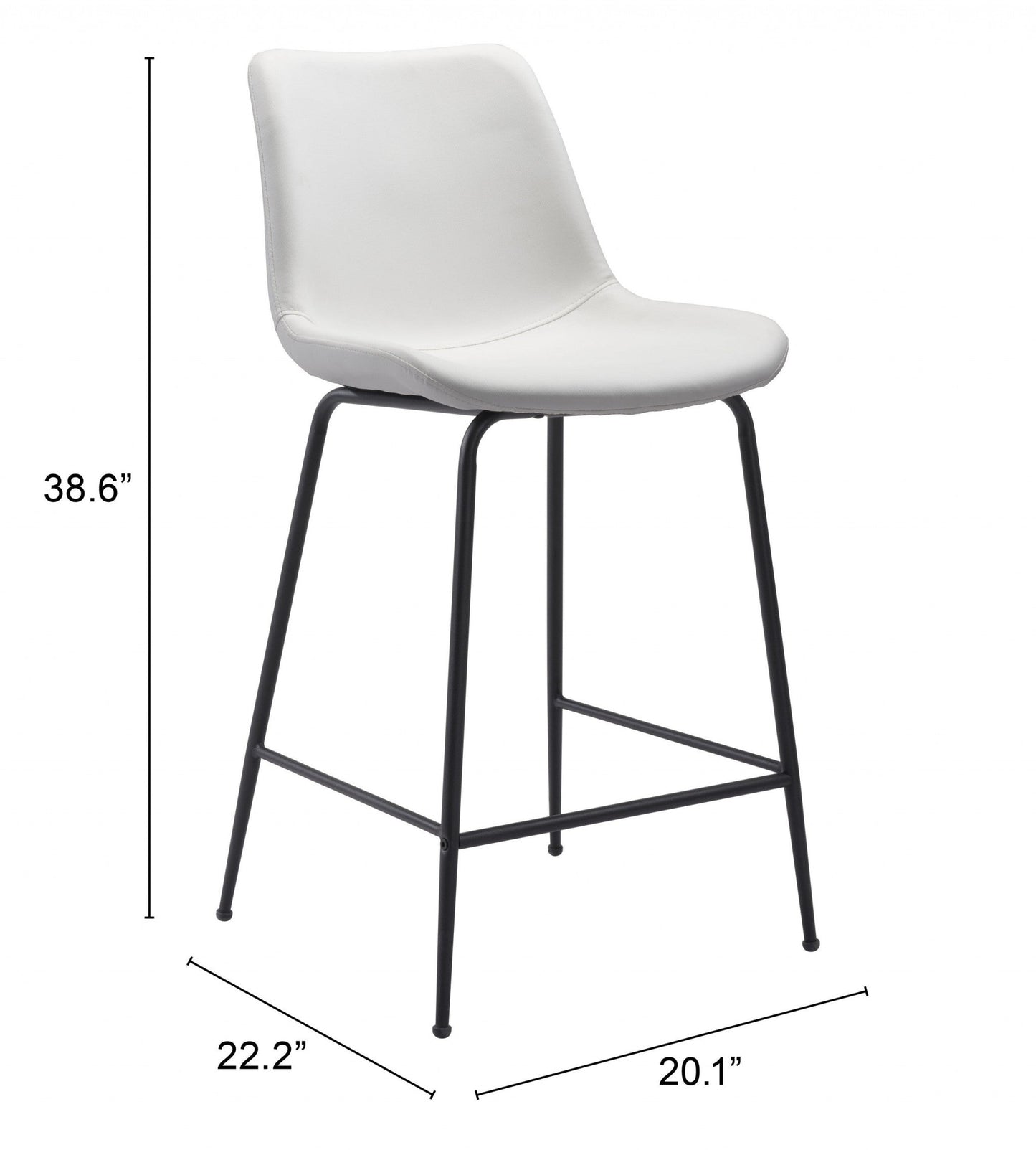 HomeRoots 26" White Low Back Counter Height Bar Chair With Black Steel Base