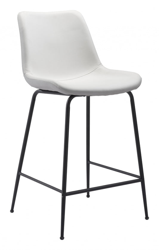 HomeRoots 26" White Low Back Counter Height Bar Chair With Black Steel Base