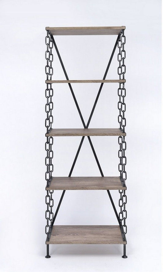 HomeRoots 26" x 15" x 75" Rustic Oak And Antique Black Short Side Pier