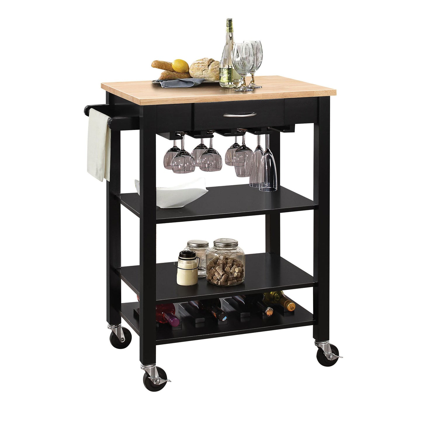 HomeRoots 26" x 18" x 36" Natural And Black Kitchen Cart