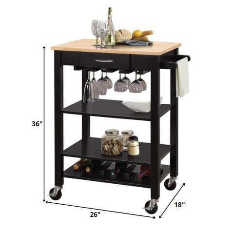 HomeRoots 26" x 18" x 36" Natural And Black Kitchen Cart