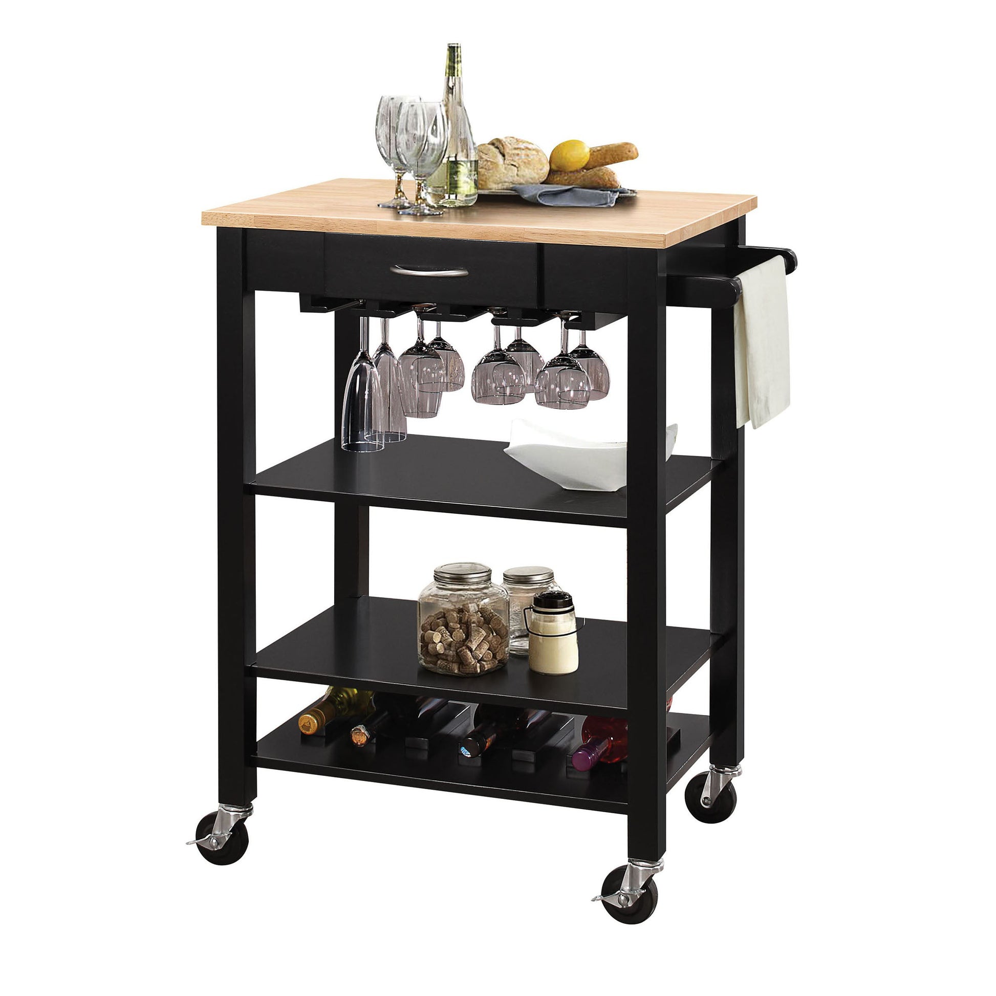 HomeRoots 26" x 18" x 36" Natural And Black Kitchen Cart