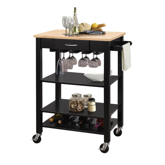 HomeRoots 26" x 18" x 36" Natural And Black Kitchen Cart