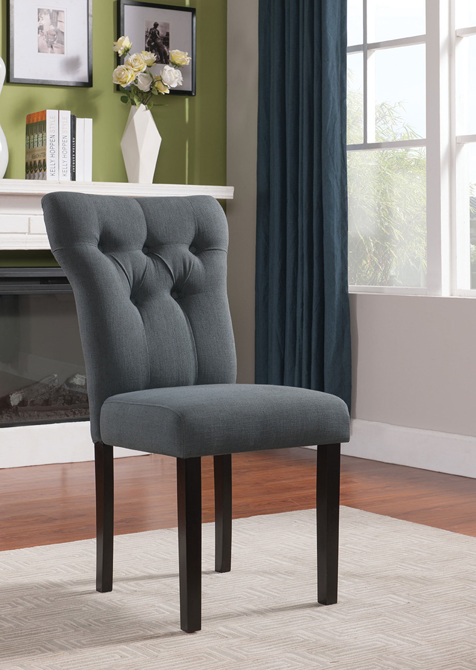 HomeRoots 26' x 21' x 39' 2-Piece Gray Linen And Walnut Side Chair