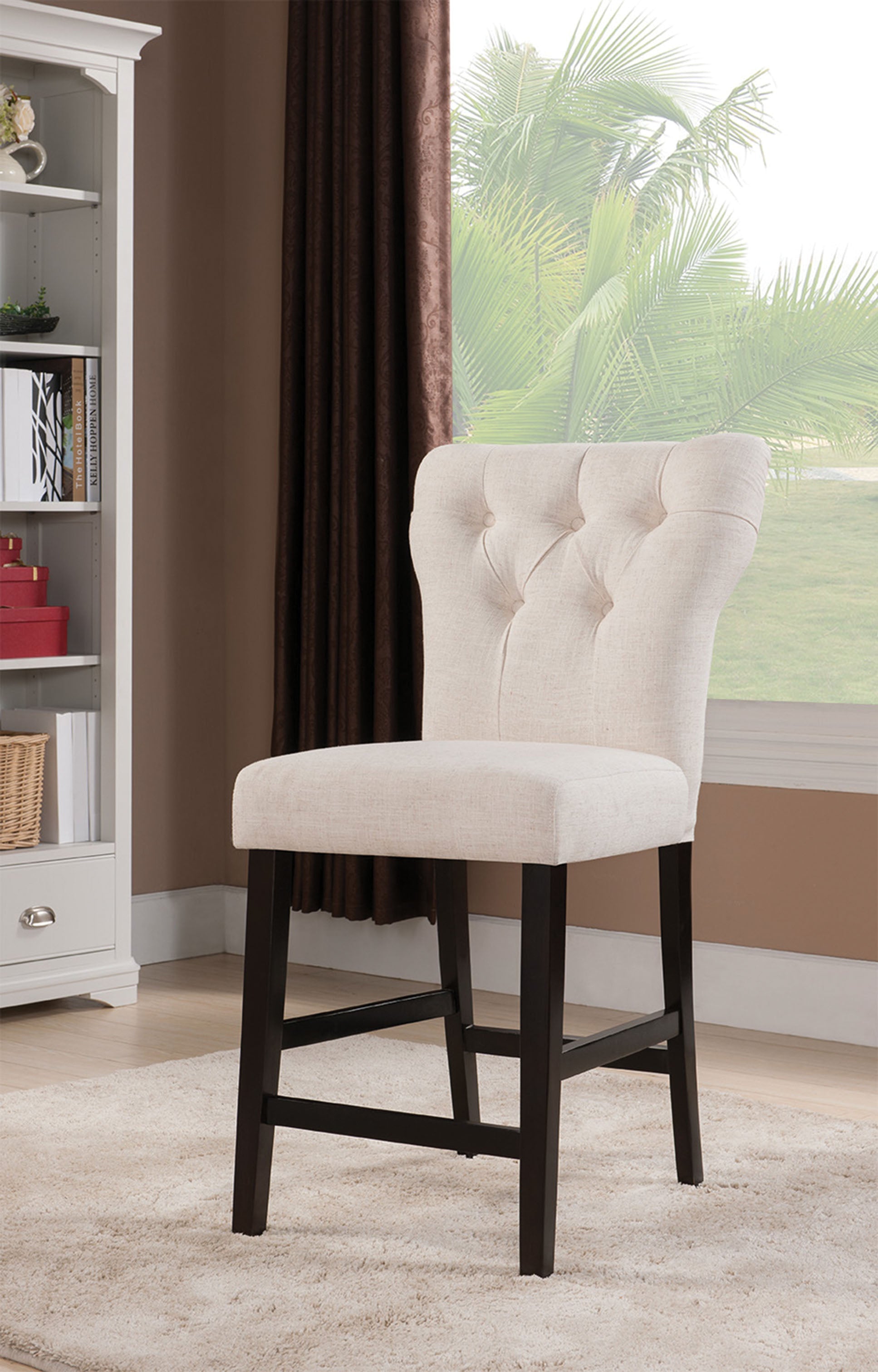 HomeRoots 26' x 21' x 41' 2-Piece Beige Linen And Walnut Counter Height Chair