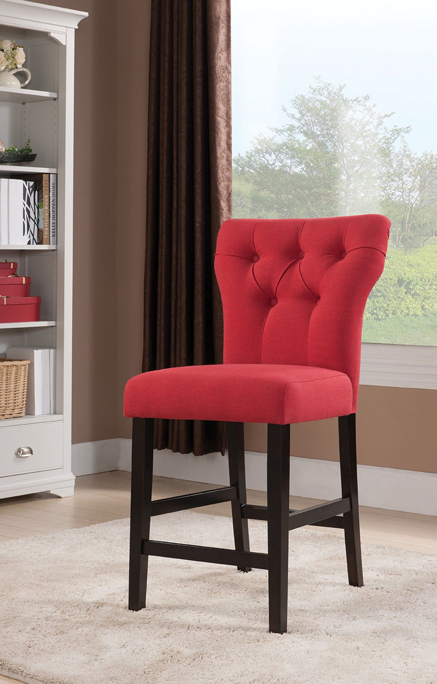 HomeRoots 26' x 21' x 41' 2-Piece Red Linen And Walnut Counter Height Chair