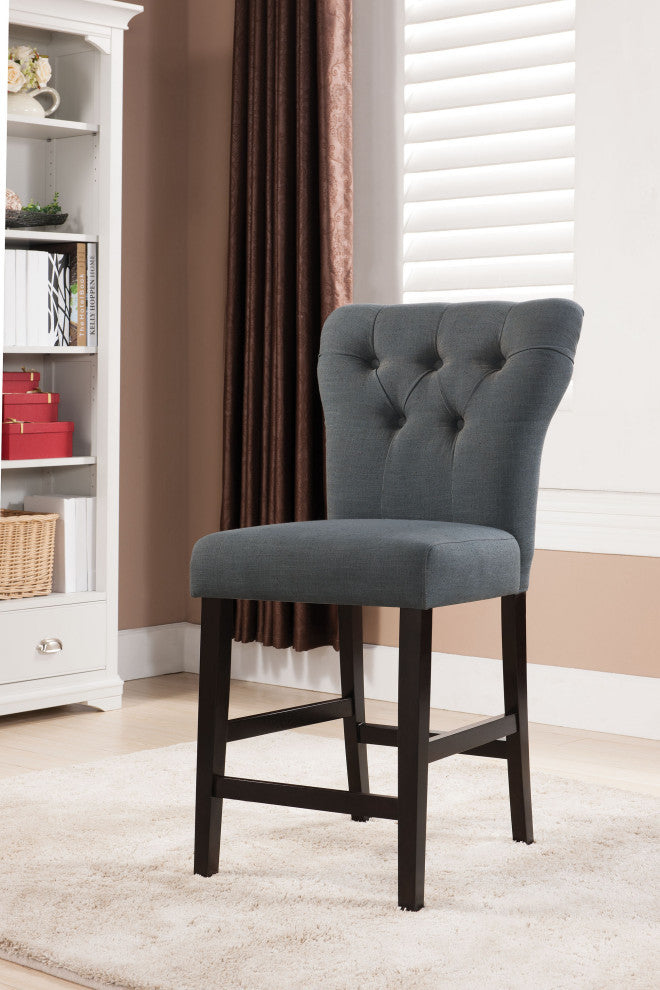 HomeRoots 26" x 21" x 41" Gray Linen And Walnut Counter Height Chair in Set of Two