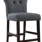 HomeRoots 26" x 21" x 41" Gray Linen And Walnut Counter Height Chair in Set of Two