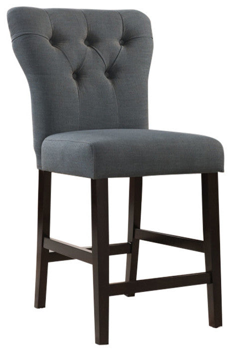 HomeRoots 26" x 21" x 41" Gray Linen And Walnut Counter Height Chair in Set of Two