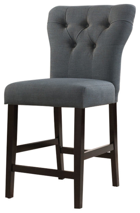 HomeRoots 26" x 21" x 41" Gray Linen And Walnut Counter Height Chair in Set of Two