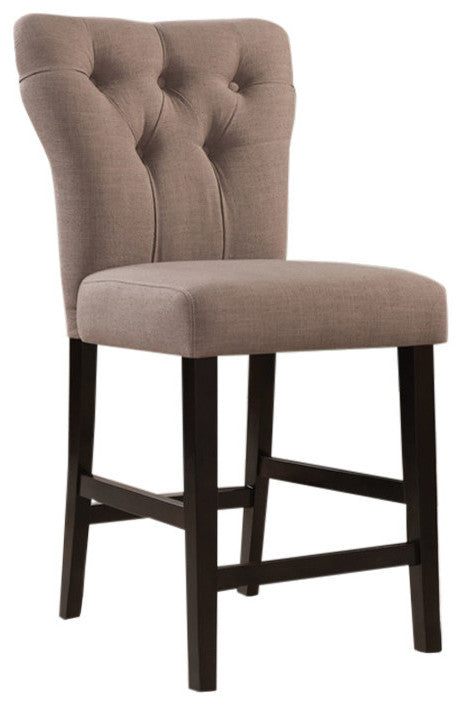 HomeRoots 26" x 21" x 41" Light Brown Linen And Walnut Counter Height Chair in Set of Two