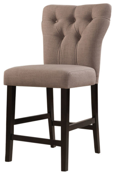 HomeRoots 26" x 21" x 41" Light Brown Linen And Walnut Counter Height Chair in Set of Two