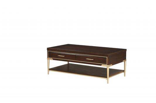 HomeRoots 26" x 48" x 19" Metal and Wood Coffee Table in Cherry Finish