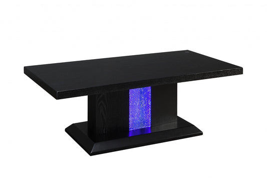 HomeRoots 26" x 50" x 18" Wood And Glass Coffee Table With LED in Black Finish