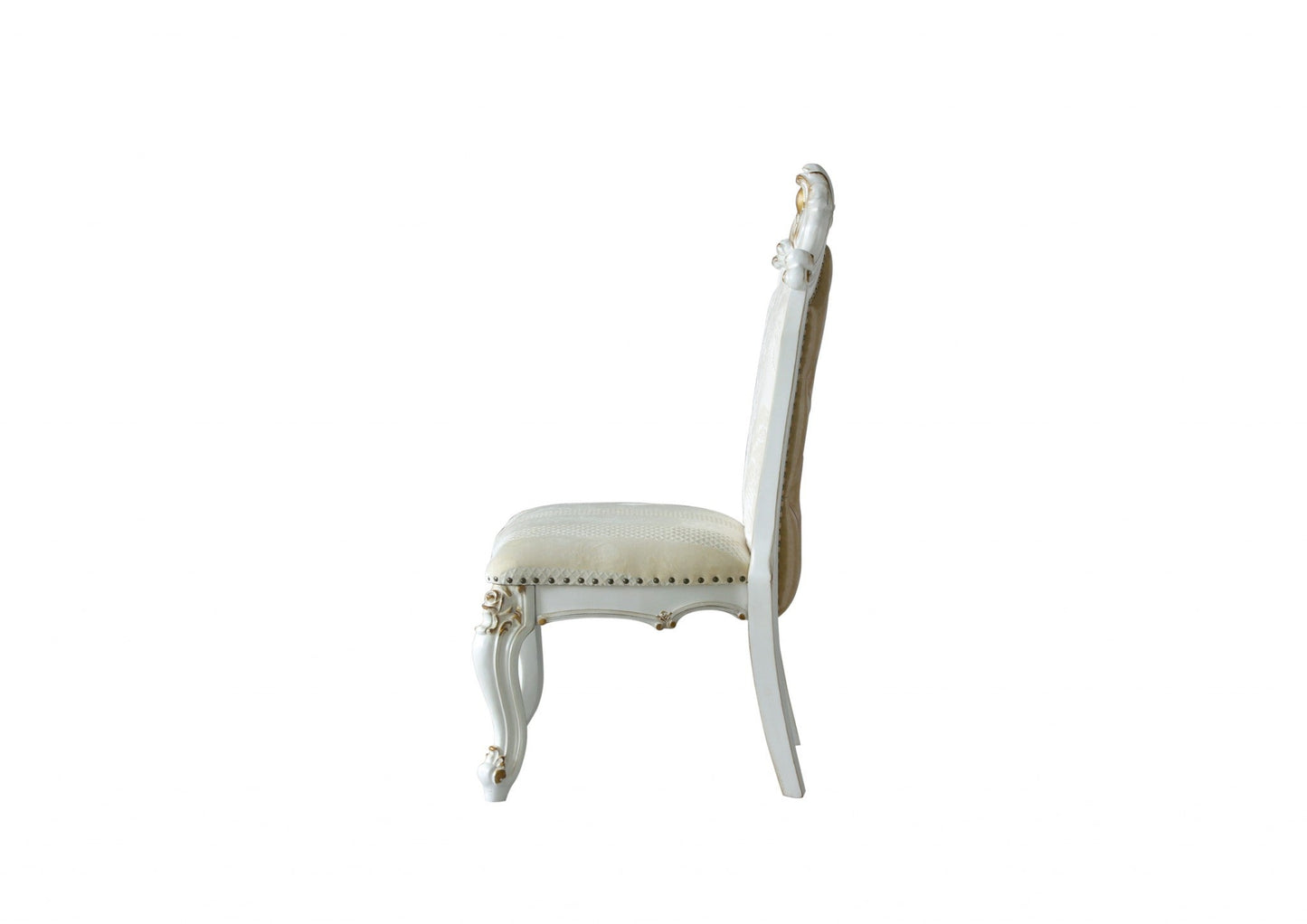 HomeRoots 27" Beige And White Faux Leather Damask Side Chair in Set Of Two