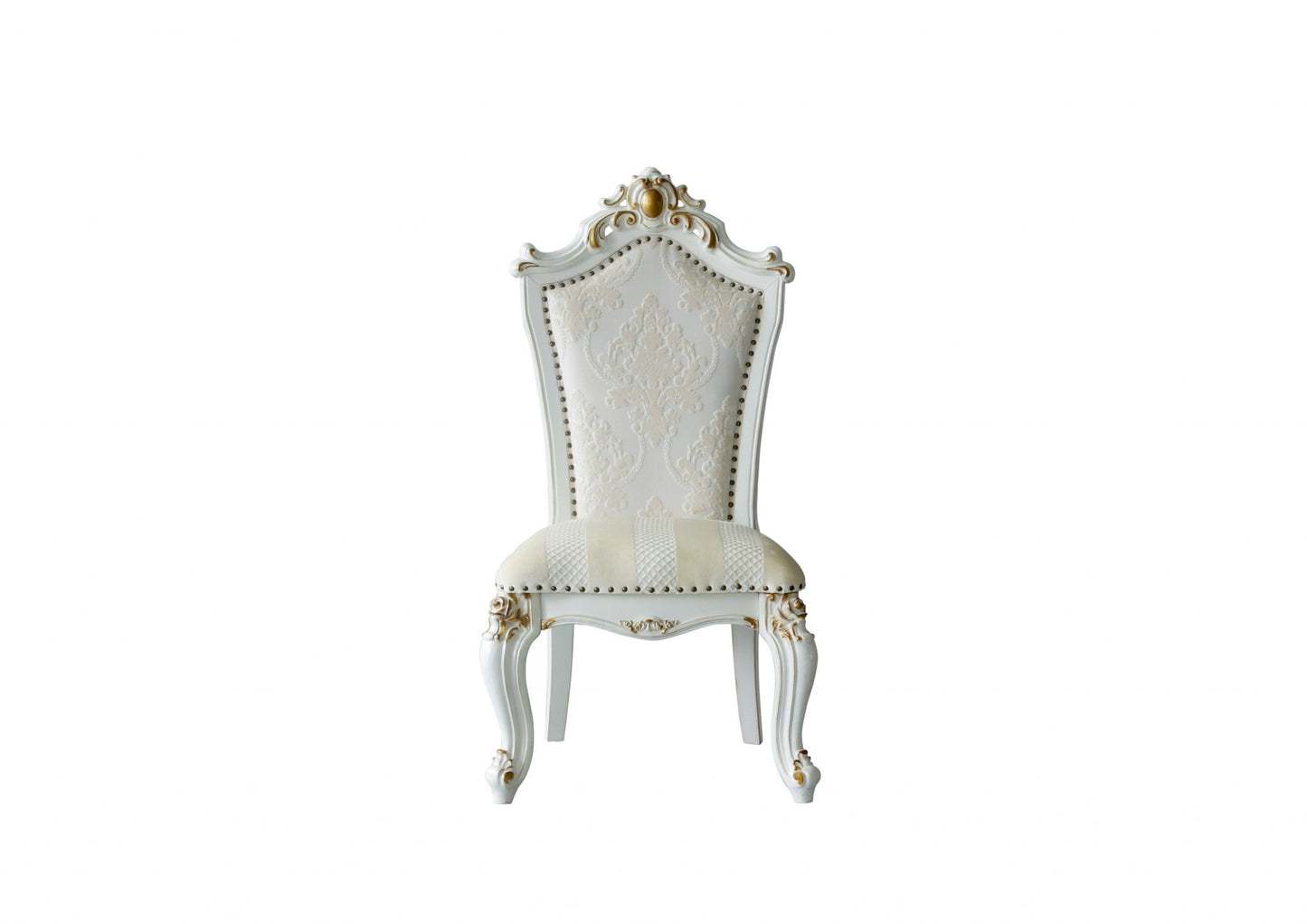HomeRoots 27" Beige And White Faux Leather Damask Side Chair in Set Of Two