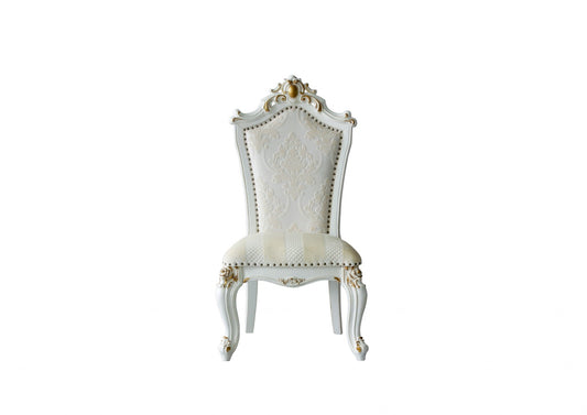 HomeRoots 27" Beige And White Faux Leather Damask Side Chair in Set Of Two
