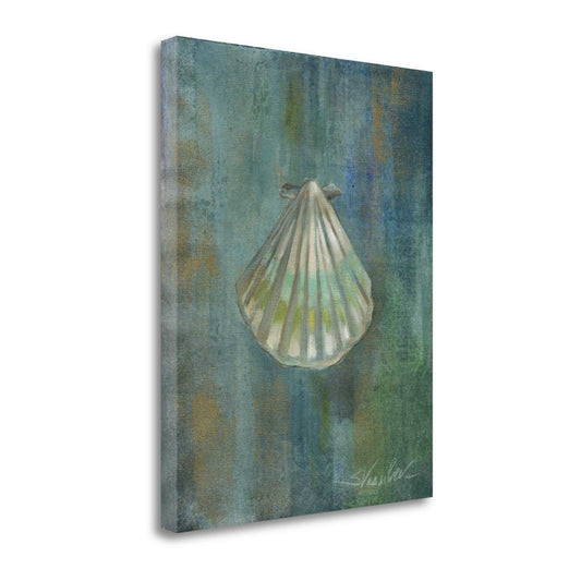 HomeRoots 27" Blue Seashell Giclee Wrap Canvas Wall Art