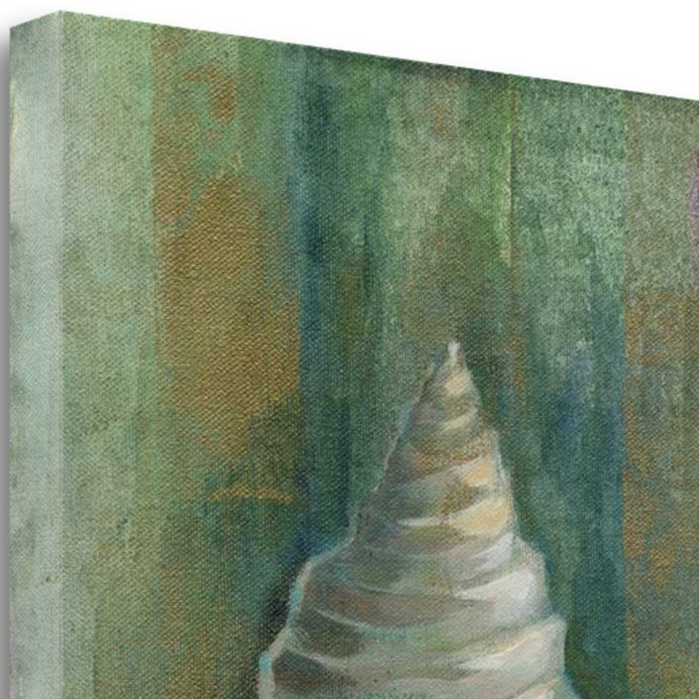 HomeRoots 27" Blue and Green Seashell Giclee Wrap Canvas Wall Art