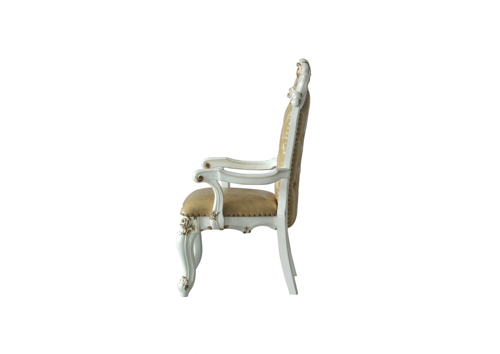 HomeRoots 27" Brown And White Faux Leather Tufted Side Chair in Set of Two
