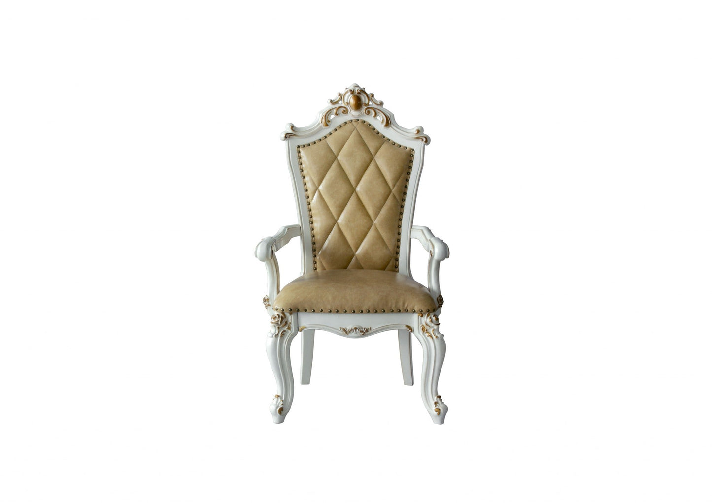 HomeRoots 27" Brown And White Faux Leather Tufted Side Chair in Set of Two