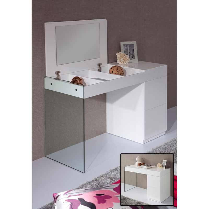 HomeRoots 27" Glass Floating Vanity With A Mirror in White Finish