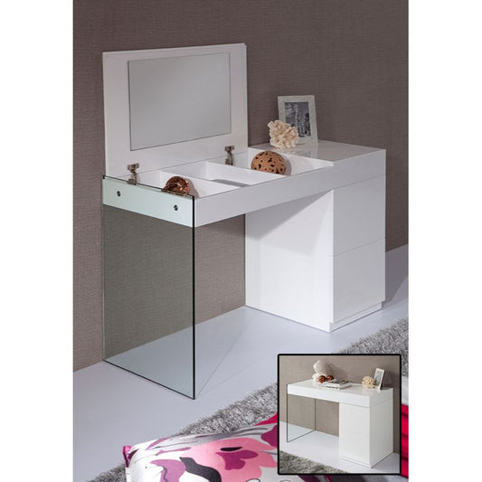 HomeRoots 27" Glass Floating Vanity With A Mirror in White Finish