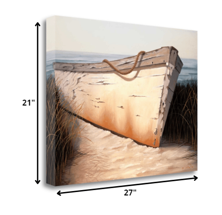 HomeRoots 27" Old Fishing Boat On White Sands Giclee Wrap Canvas Wall Art