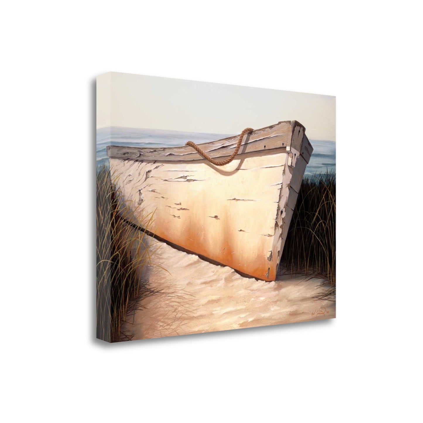 HomeRoots 27" Old Fishing Boat On White Sands Giclee Wrap Canvas Wall Art