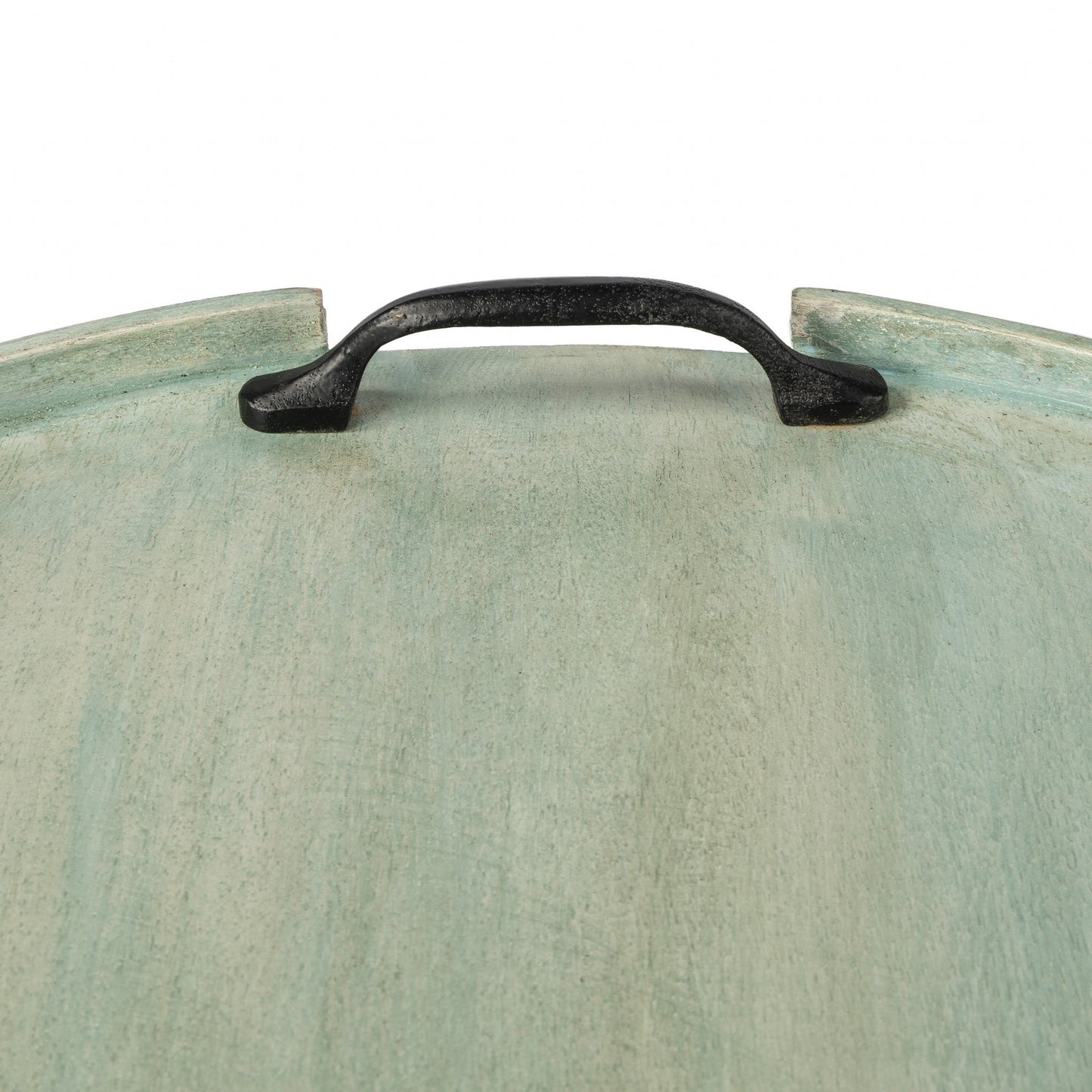 HomeRoots 27" Oval Mango Indoor Outdoor Tray With Handles in Green Finish
