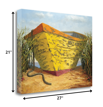 HomeRoots 27" Vintage Orange and Yellow Mini Boat Giclee Wrap Canvas Wall Art