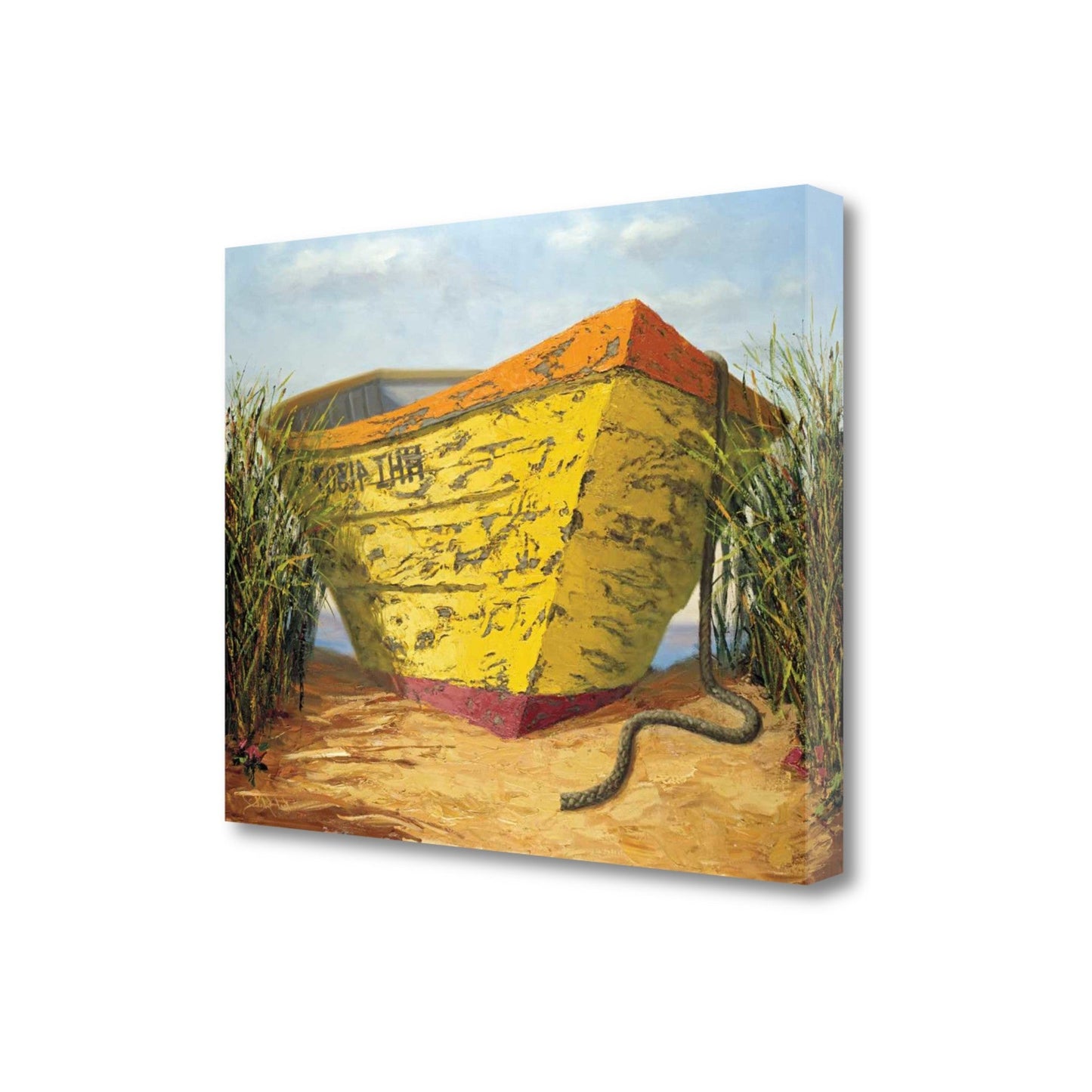 HomeRoots 27" Vintage Orange and Yellow Mini Boat Giclee Wrap Canvas Wall Art