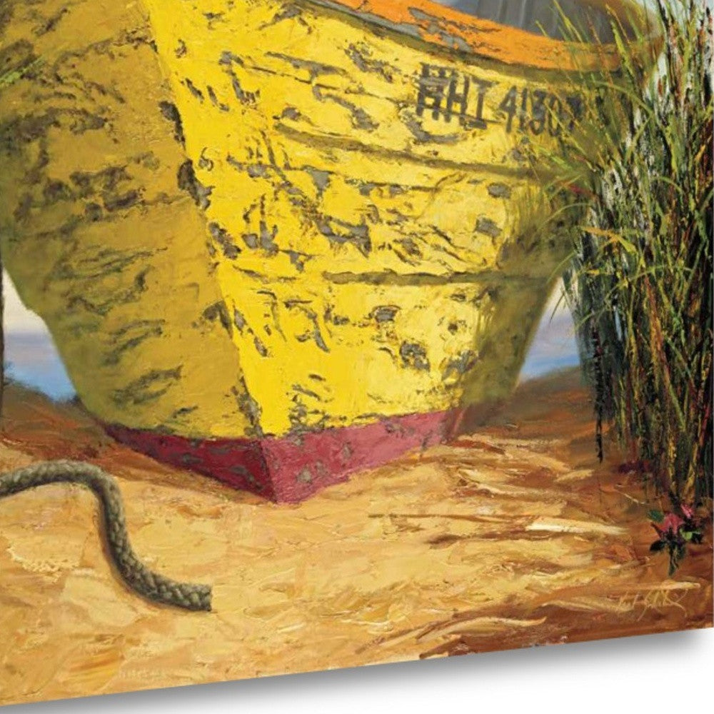 HomeRoots 27" Vintage Orange and Yellow Mini Boat Giclee Wrap Canvas Wall Art