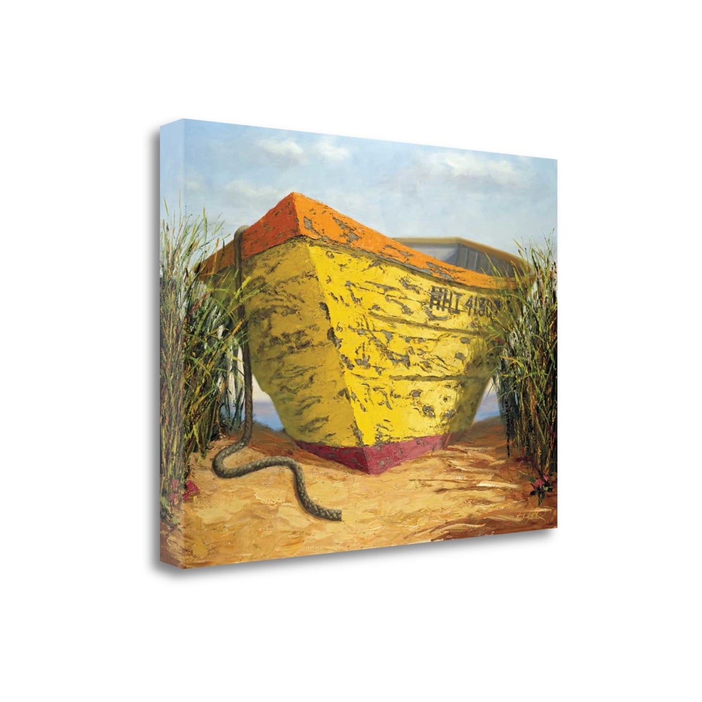 HomeRoots 27" Vintage Orange and Yellow Mini Boat Giclee Wrap Canvas Wall Art