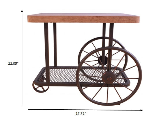 HomeRoots 27" x 17.71" x 22.04" Oak And Antique Metal Tube End Table in Gray Finish