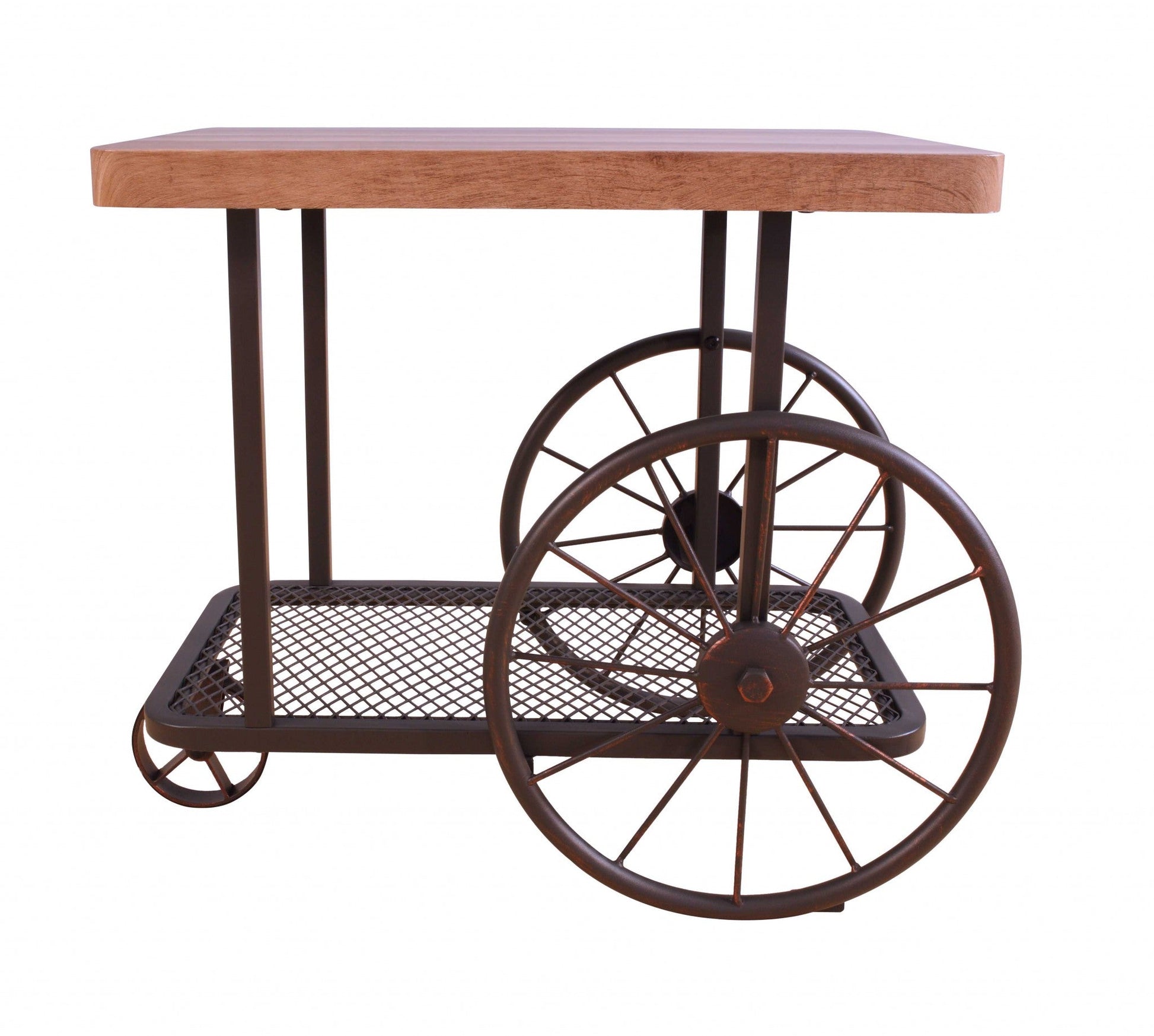 HomeRoots 27" x 17.71" x 22.04" Oak And Antique Metal Tube End Table in Gray Finish